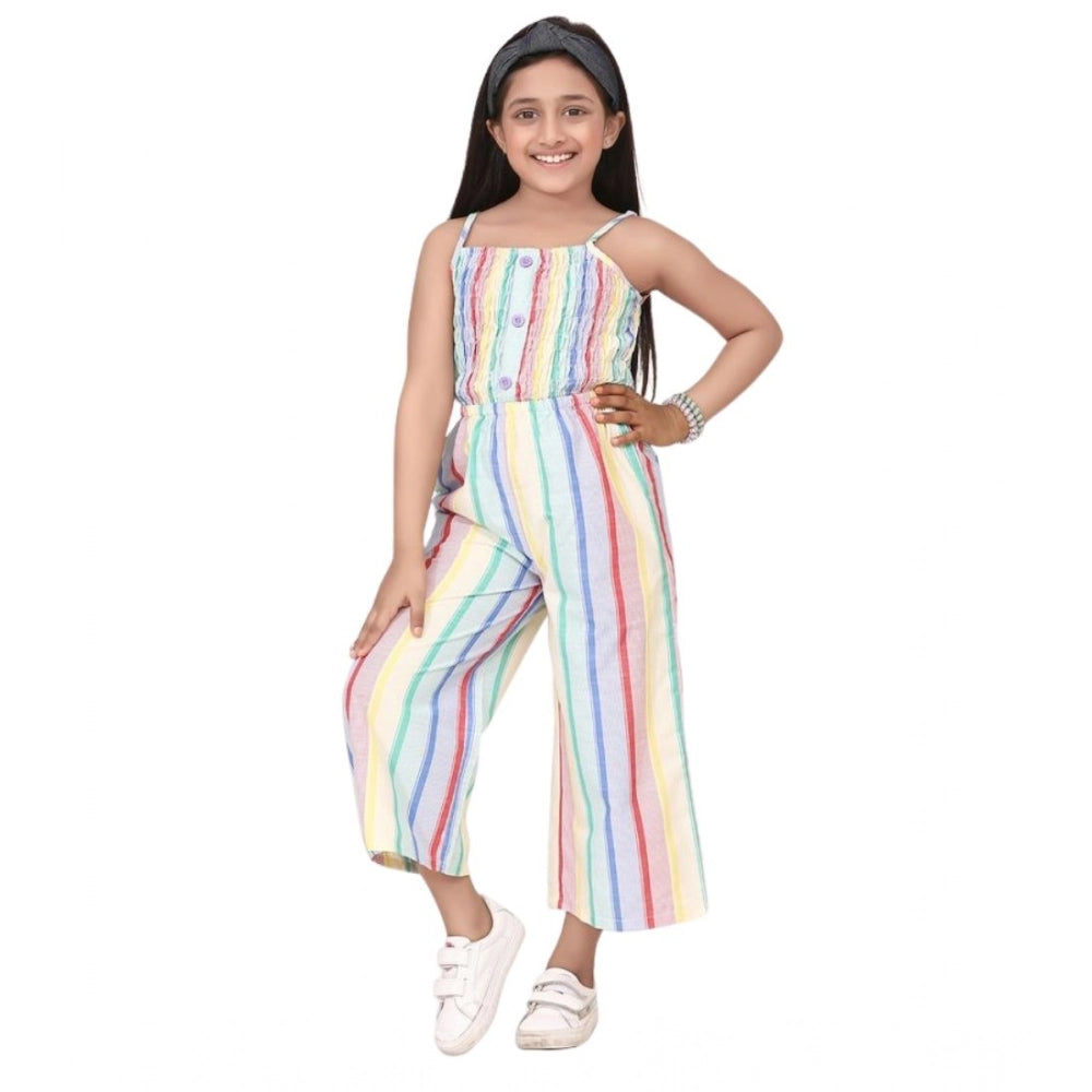 Generic Girl's Polyester Cotton Blend Striped Sleeveless Jumpsuit (Multicolor)