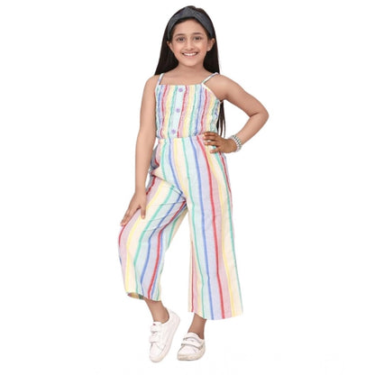 Generic Girl's Polyester Cotton Blend Striped Sleeveless Jumpsuit (Multicolor)