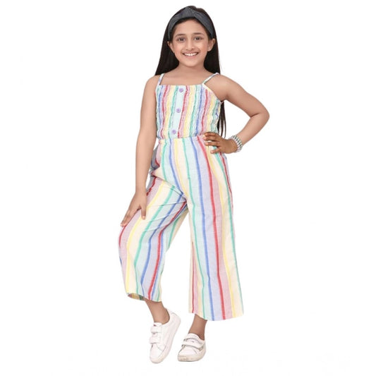 Generic Girl's Polyester Cotton Blend Striped Sleeveless Jumpsuit (Multicolor)