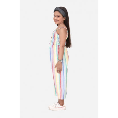 Generic Girl's Polyester Cotton Blend Striped Sleeveless Jumpsuit (Multicolor)