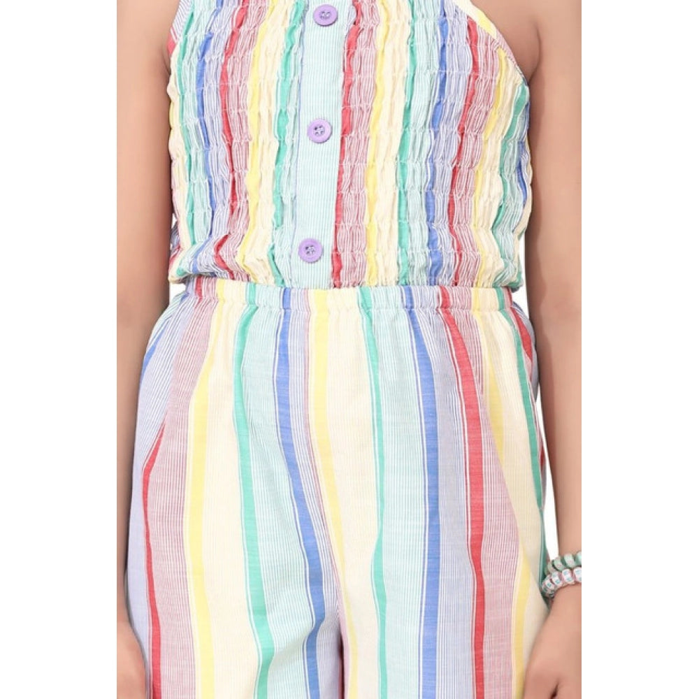 Generic Girl's Polyester Cotton Blend Striped Sleeveless Jumpsuit (Multicolor)