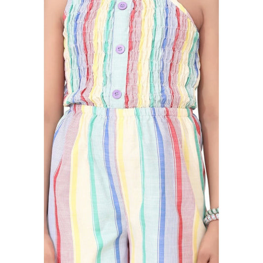 Generic Girl's Polyester Cotton Blend Striped Sleeveless Jumpsuit (Multicolor)