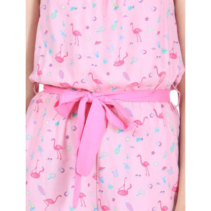 Generic Girl's Rayon Flamingo Print Sleeveless Jumpsuit (Pink)