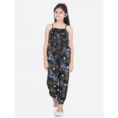 Generic Girl's Rayon Flamingo Print Sleeveless Jumpsuit (Black-Multicolor)