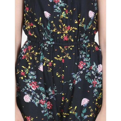 Generic Girl's Rayon Flamingo Print Sleeveless Jumpsuit (Black-Multicolor)