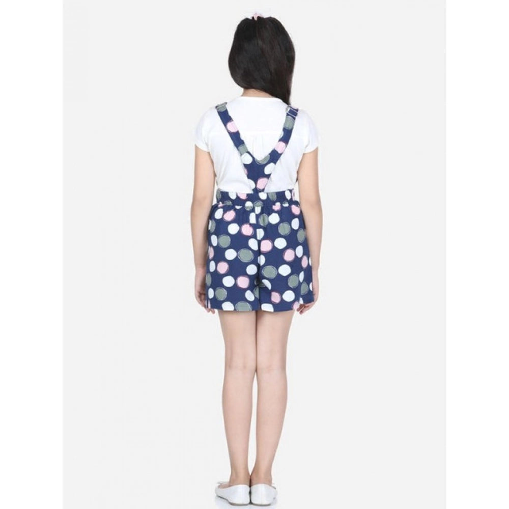 Generic Girl's Rayon Polka Sleeveless Jumpsuit (Blue-Pink)