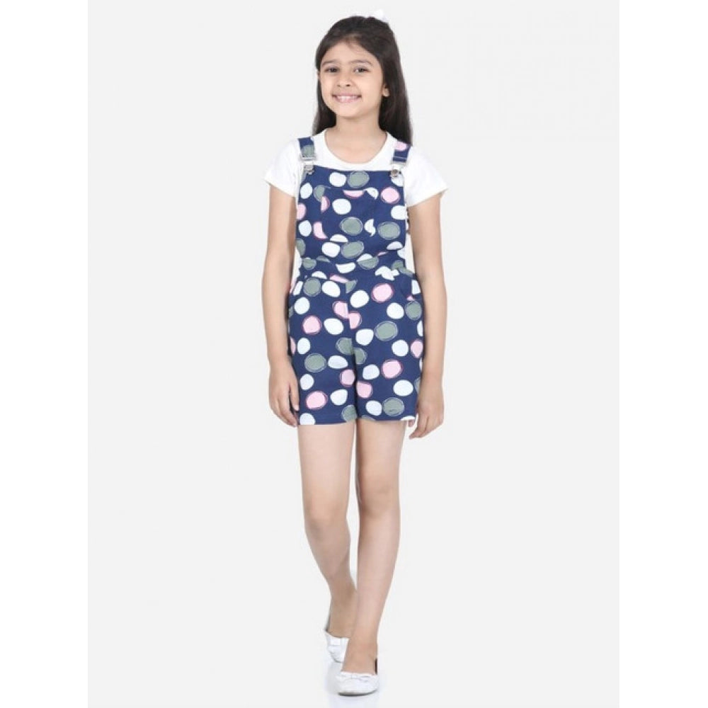 Generic Girl's Rayon Polka Sleeveless Jumpsuit (Blue-Pink)
