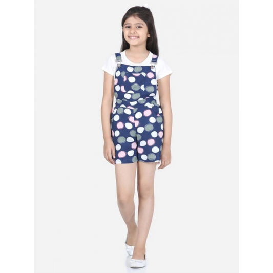 Generic Girl's Rayon Polka Sleeveless Jumpsuit (Blue-Pink)