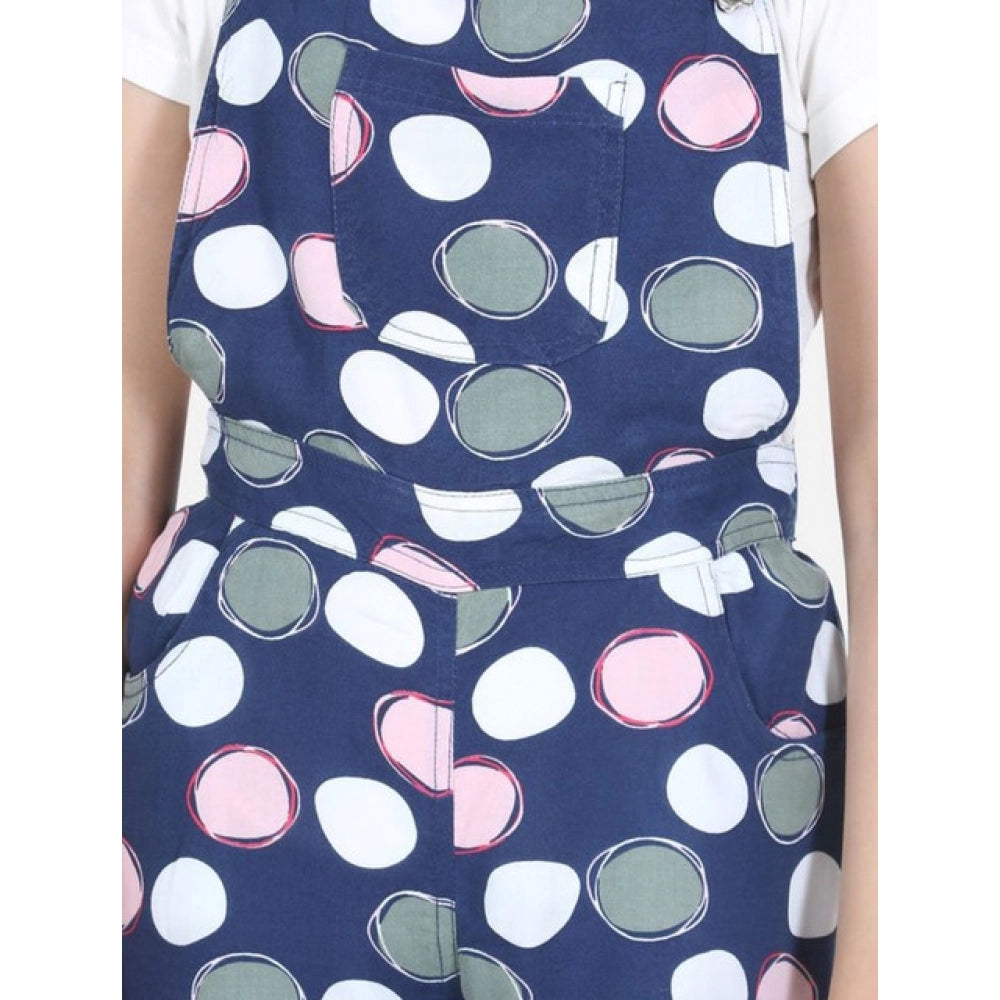 Generic Girl's Rayon Polka Sleeveless Jumpsuit (Blue-Pink)