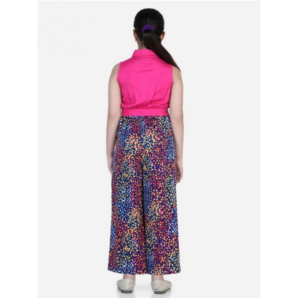 Generic Girl's Bodice-Rayon Colour Block Sleeveless Jumpsuit (Multicolor)
