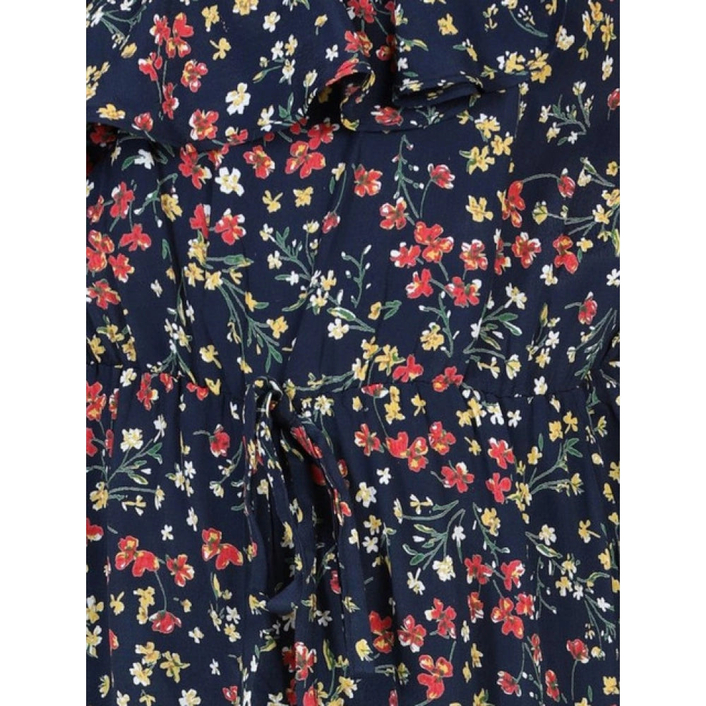 Generic Girl's Polyester Moss Floral Sleeveless Jumpsuit (Multicolor)