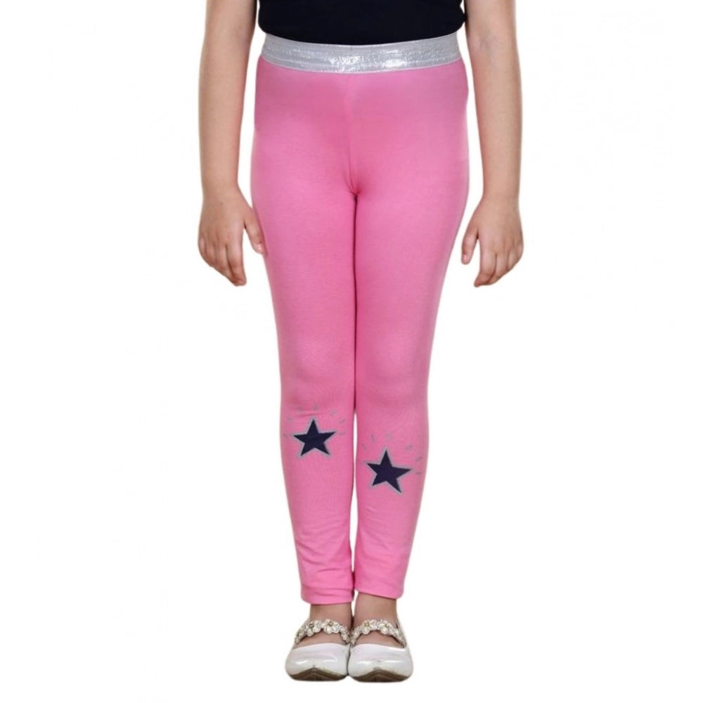 Generic Girl's Cotton Lycra Star Print Elasticated Leggings (Pink)