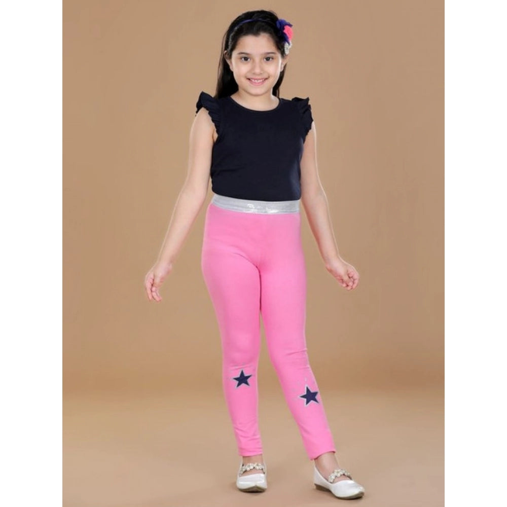 Generic Girl's Cotton Lycra Star Print Elasticated Leggings (Pink)
