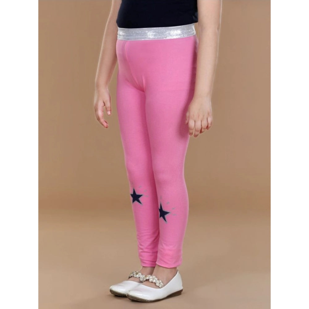 Generic Girl's Cotton Lycra Star Print Elasticated Leggings (Pink)