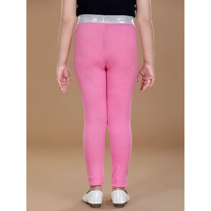 Generic Girl's Cotton Lycra Star Print Elasticated Leggings (Pink)