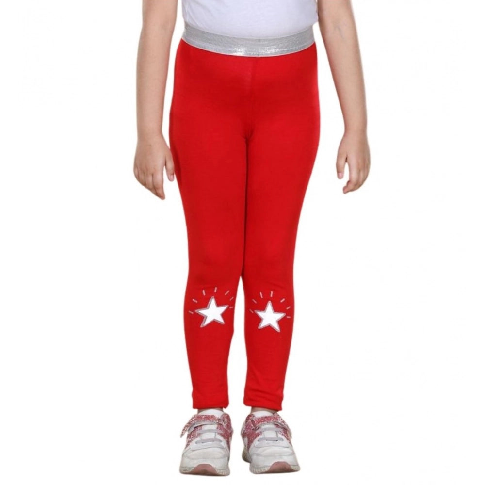 Generic Girl's Cotton Lycra Star Print Elasticated Leggings (Red)