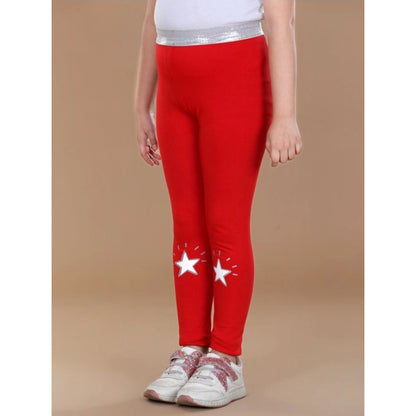 Generic Girl's Cotton Lycra Star Print Elasticated Leggings (Red)
