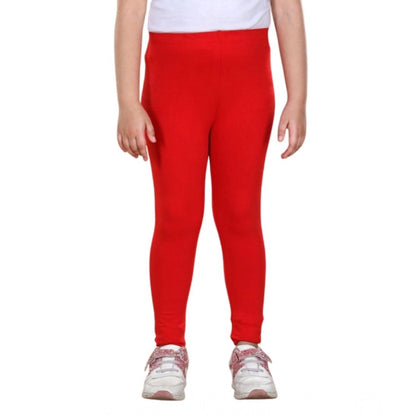 Generic Girl's Cotton Lycra Solid Elasticated Leggings (Red)