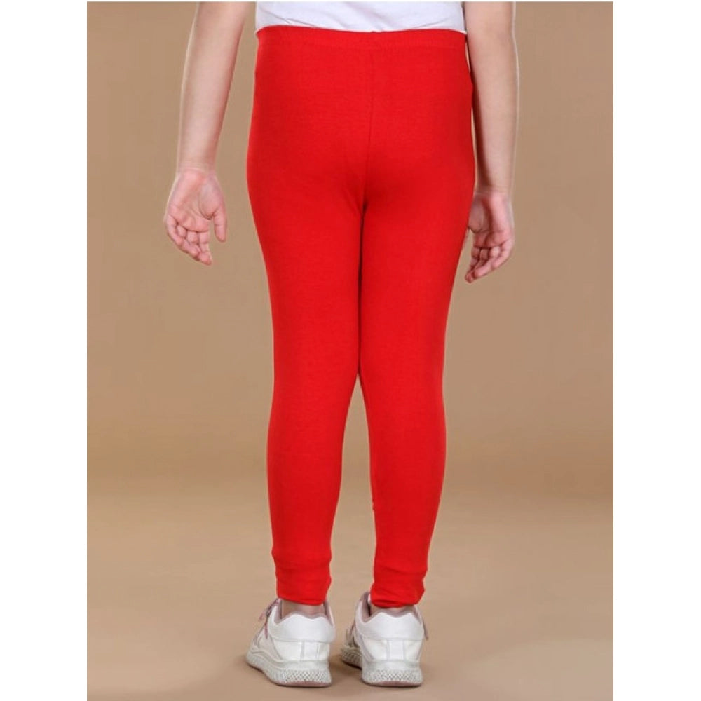 Generic Girl's Cotton Lycra Solid Elasticated Leggings (Red)