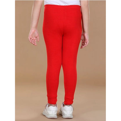 Generic Girl's Cotton Lycra Solid Elasticated Leggings (Red)