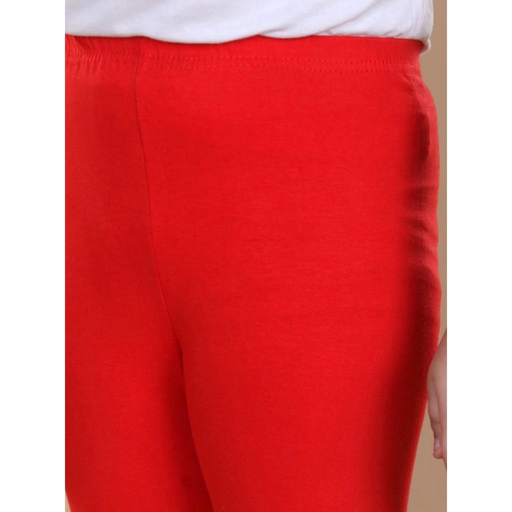 Generic Girl's Cotton Lycra Solid Elasticated Leggings (Red)