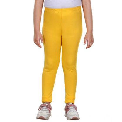 Generic Girl's Cotton Lycra Solid Elasticated Leggings (Yellow)