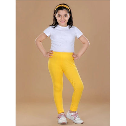 Generic Girl's Cotton Lycra Solid Elasticated Leggings (Yellow)