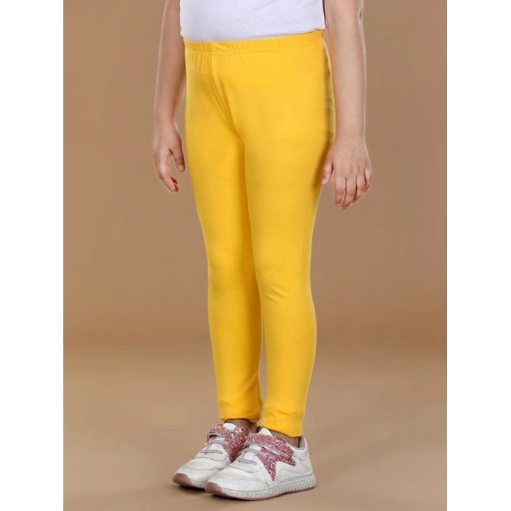 Generic Girl's Cotton Lycra Solid Elasticated Leggings (Yellow)