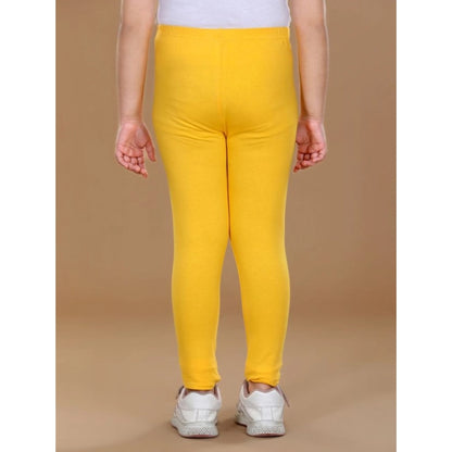 Generic Girl's Cotton Lycra Solid Elasticated Leggings (Yellow)