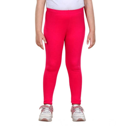 Generic Girl's Cotton Lycra Solid Elasticated Leggings (Dark Pink)