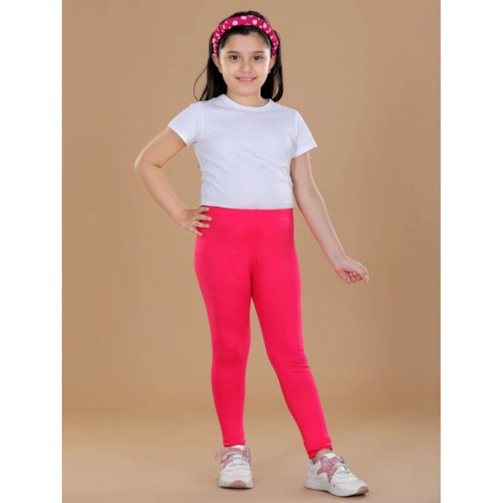 Generic Girl's Cotton Lycra Solid Elasticated Leggings (Dark Pink)