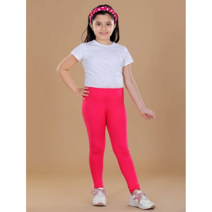 Generic Girl's Cotton Lycra Solid Elasticated Leggings (Dark Pink)