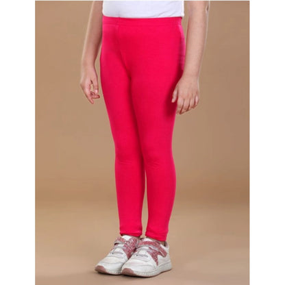 Generic Girl's Cotton Lycra Solid Elasticated Leggings (Dark Pink)