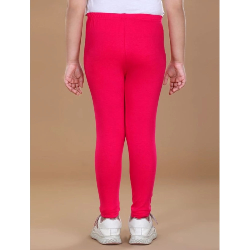 Generic Girl's Cotton Lycra Solid Elasticated Leggings (Dark Pink)