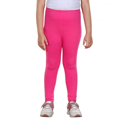Generic Girl's Cotton Lycra Solid Elasticated Leggings (Pink)