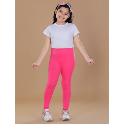 Generic Girl's Cotton Lycra Solid Elasticated Leggings (Pink)
