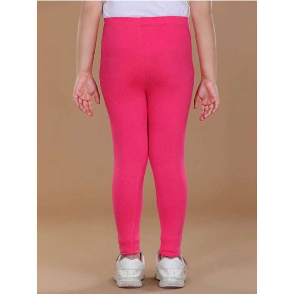 Generic Girl's Cotton Lycra Solid Elasticated Leggings (Pink)