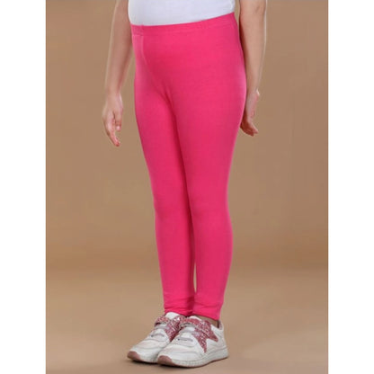 Generic Girl's Cotton Lycra Solid Elasticated Leggings (Pink)