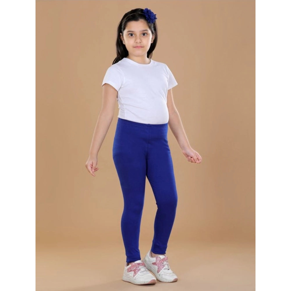 Generic Girl's Cotton Lycra Solid Elasticated Leggings (Blue)