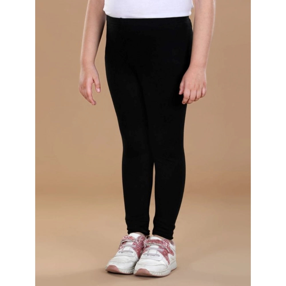 Generic Girl's Cotton Lycra Solid Elasticated Leggings (Black)