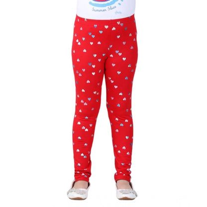 Generic Girl's Cotton Lycra Embellished Elasticated Leggings (Red)