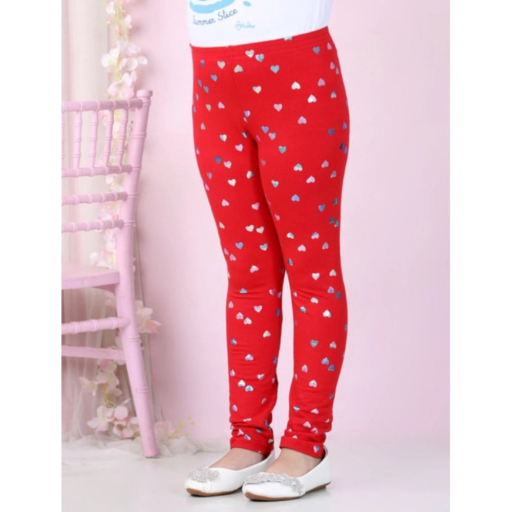 Generic Girl's Cotton Lycra Embellished Elasticated Leggings (Red)