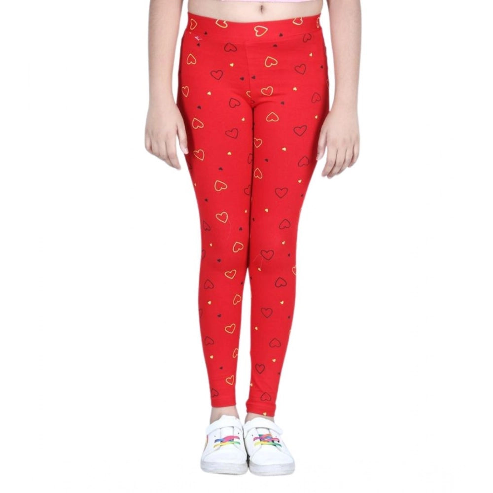 Generic Girl's Cotton Lycra Printed Elasticated Leggings (Red)