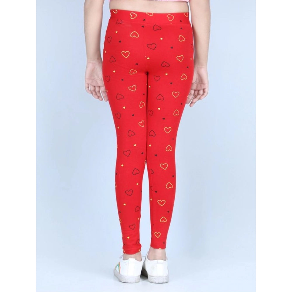 Generic Girl's Cotton Lycra Printed Elasticated Leggings (Red)