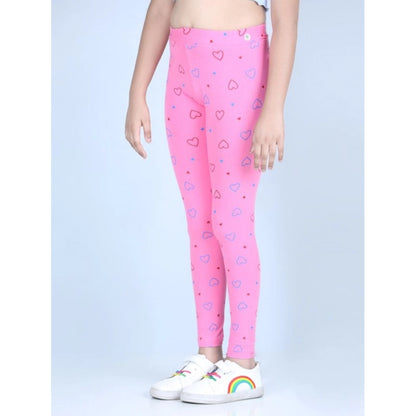 Generic Girl's Cotton Lycra Printed Elasticated Leggings (Light Pink)