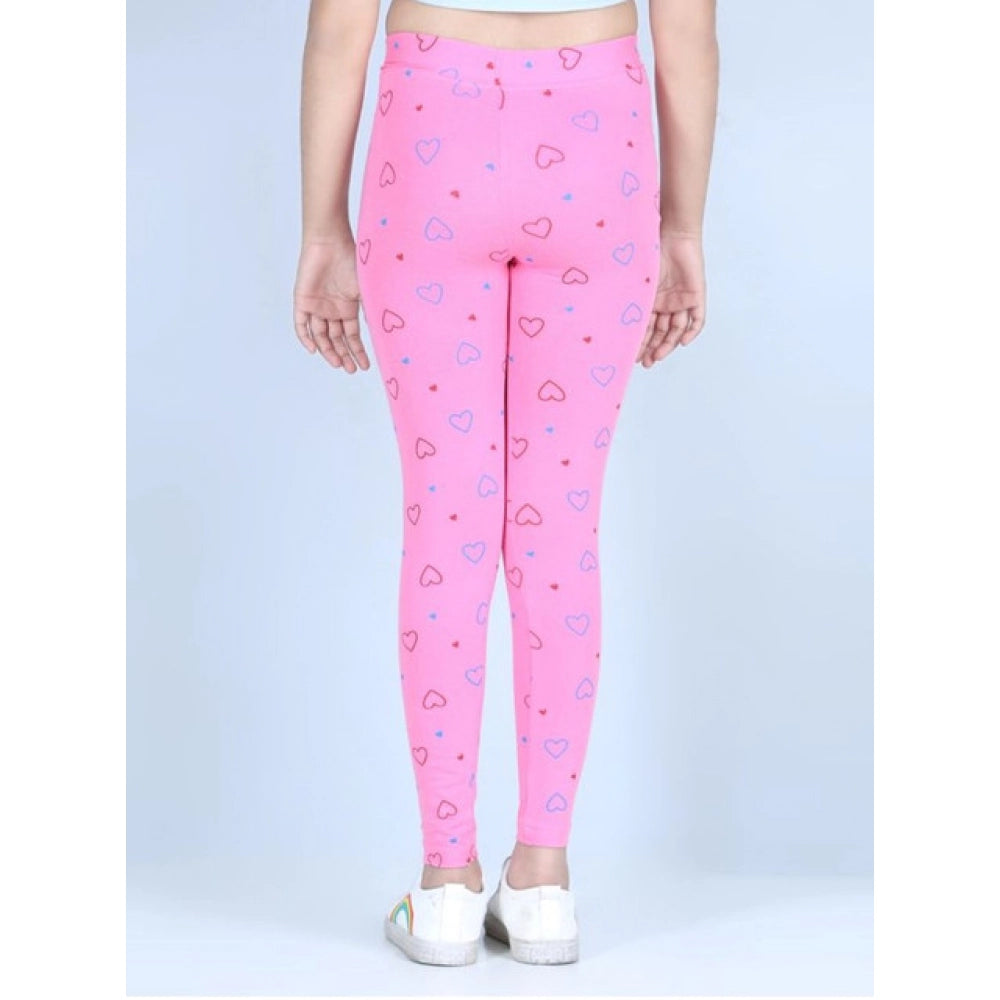 Generic Girl's Cotton Lycra Printed Elasticated Leggings (Light Pink)