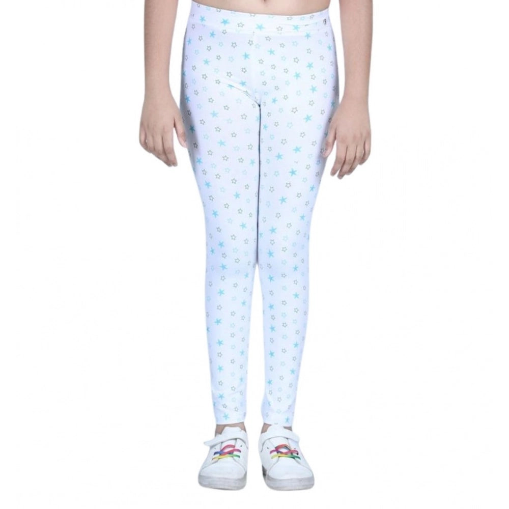 Generic Girl's Cotton Lycra Printed Elasticated Leggings (White)