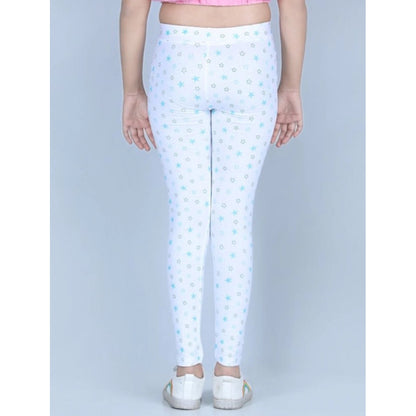 Generic Girl's Cotton Lycra Printed Elasticated Leggings (White)