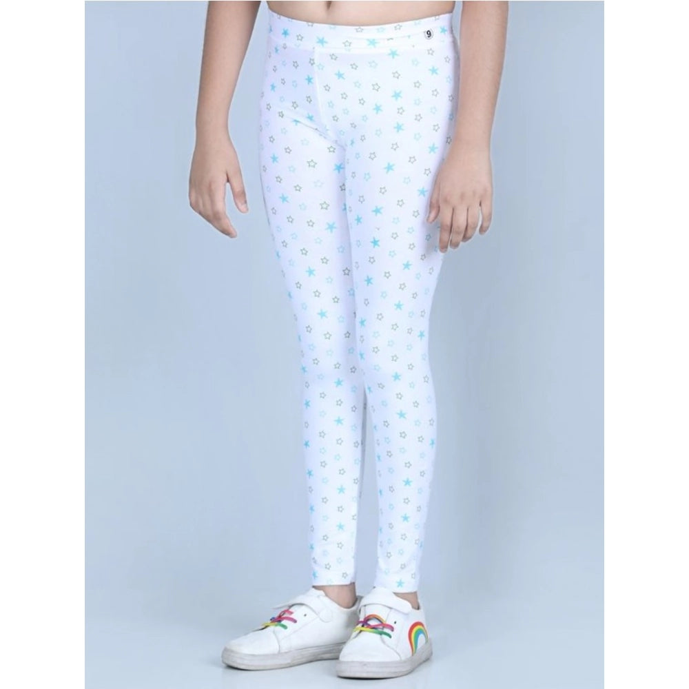 Generic Girl's Cotton Lycra Printed Elasticated Leggings (White)