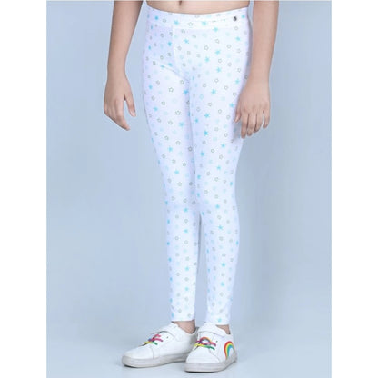 Generic Girl's Cotton Lycra Printed Elasticated Leggings (White)